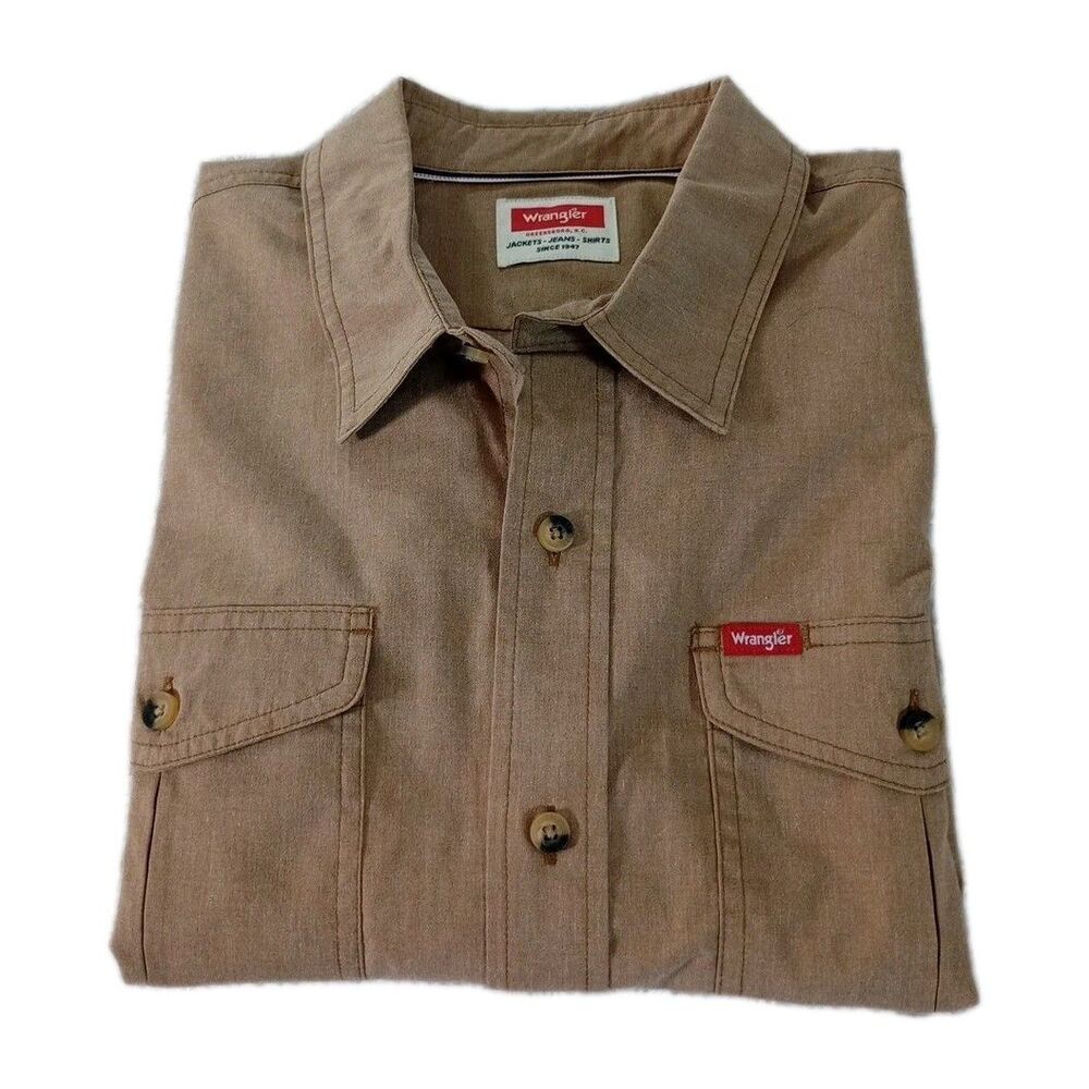 Wrangler Mens Western Denim Khaki Long Sleeve Button-up Western Shirt Size XL